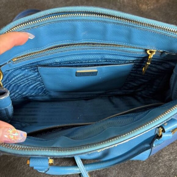 Prada Saffiano Blue Colorblock Tote Bag - Picture 7 of 11